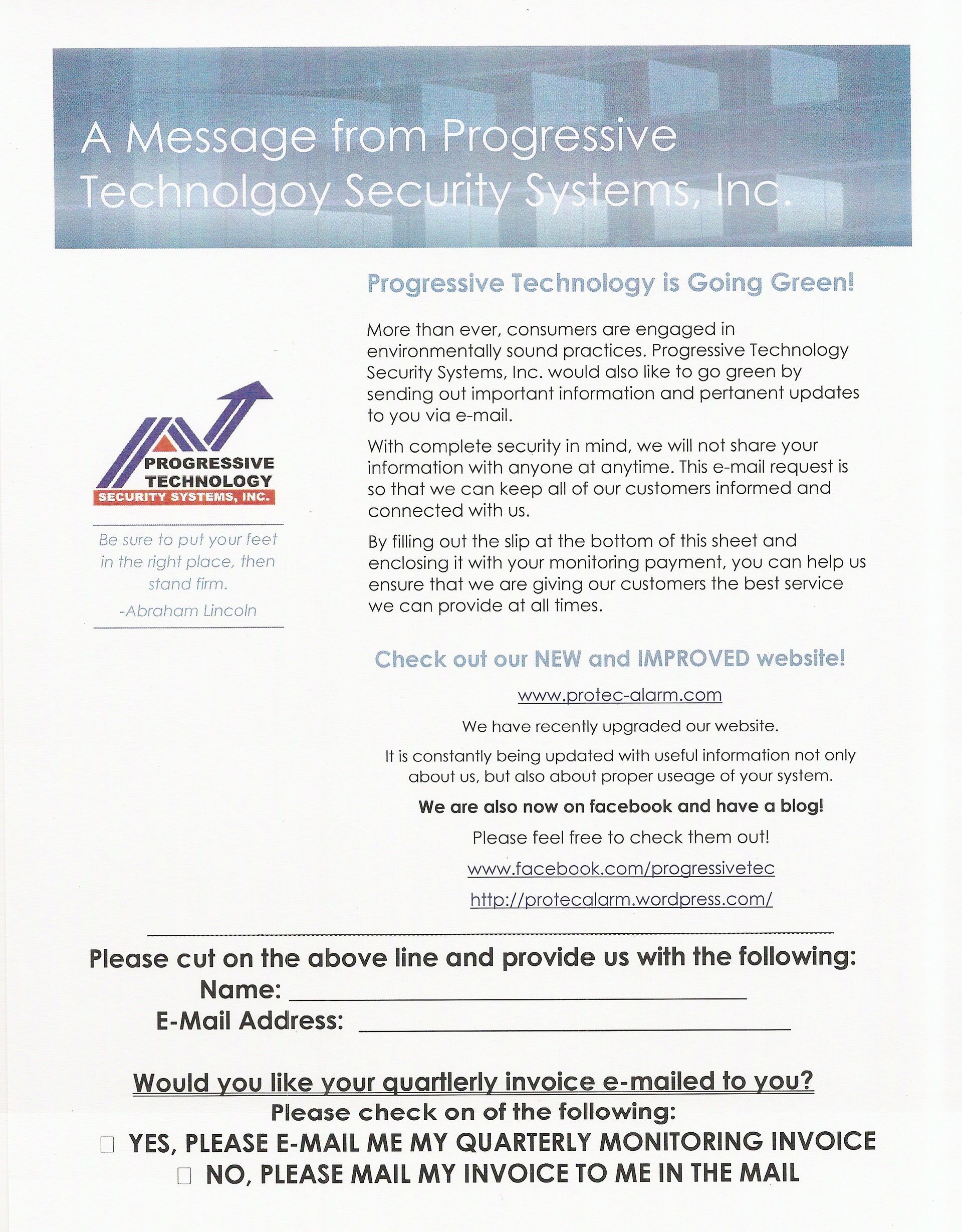 Flyer from Progressive Technology Security Systems Inc.