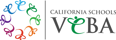 Logo for California Schools VBCBA. A rainbow-colored circle of stylized