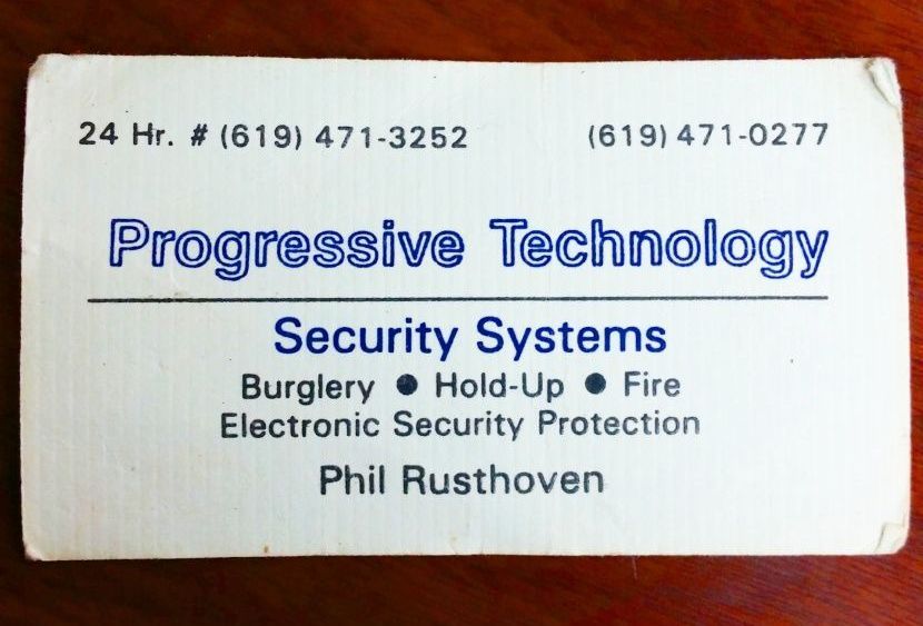 Business card for Progressive Technology Security Systems.