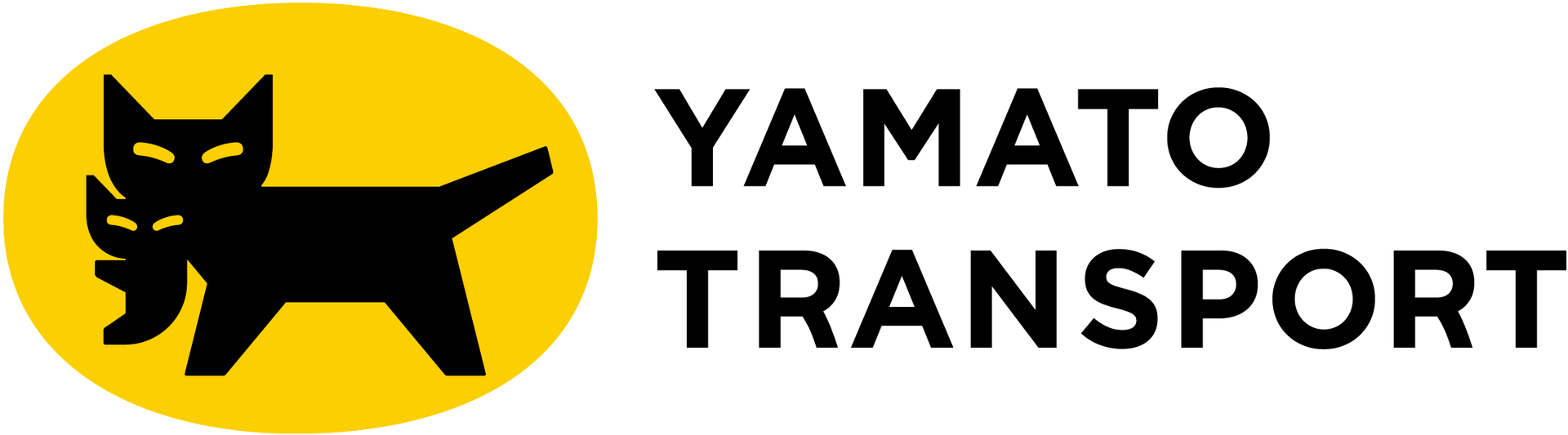 Logo of Yamato Transport: black cat carrying a kitten in a yellow oval, with the company name to the right.