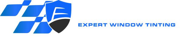 Logo for Expert Window Tinting featuring a blue shield icon with a stylized letter E next to the text.