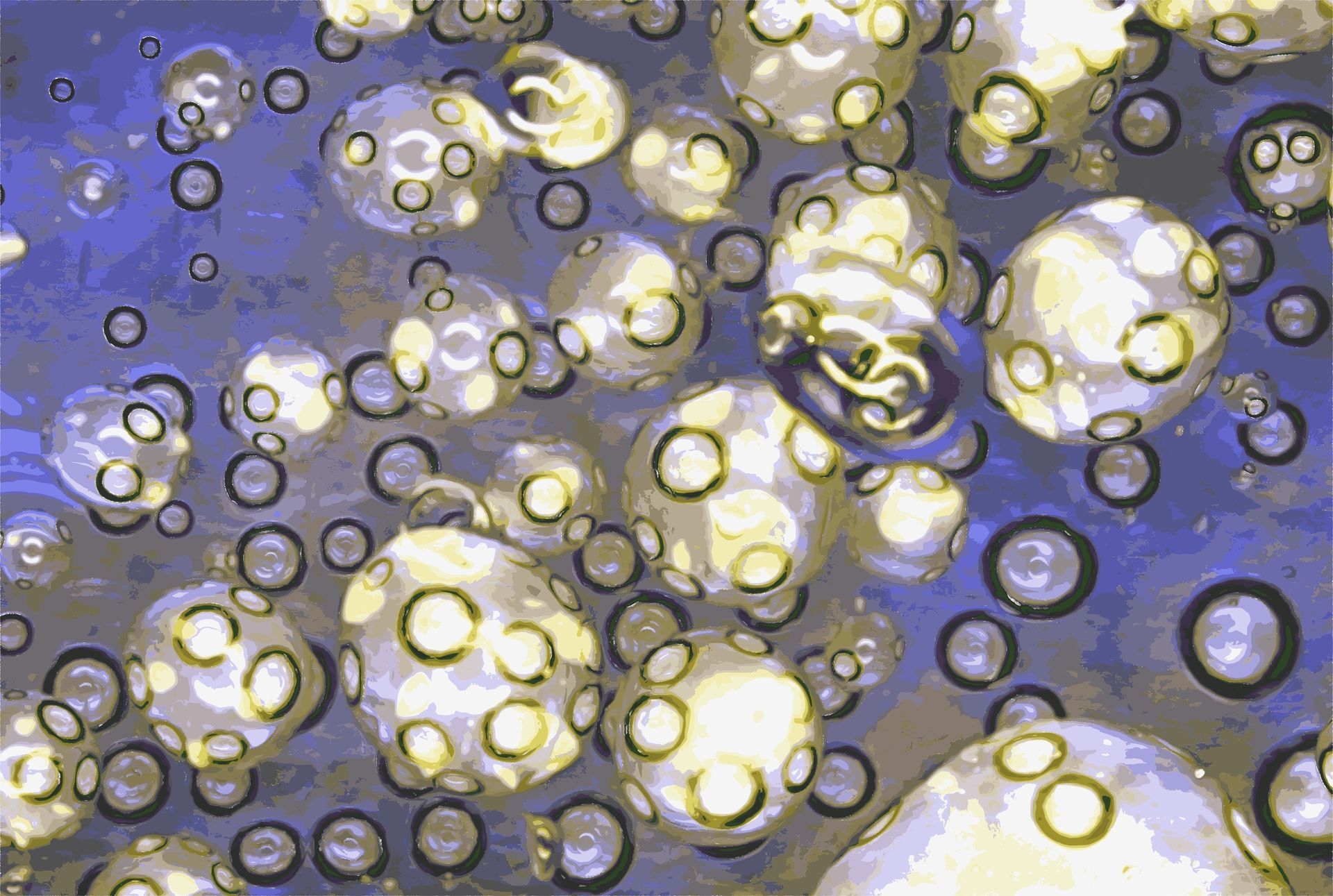 Blue, oval-shaped gel capsules scattered on a white surface.