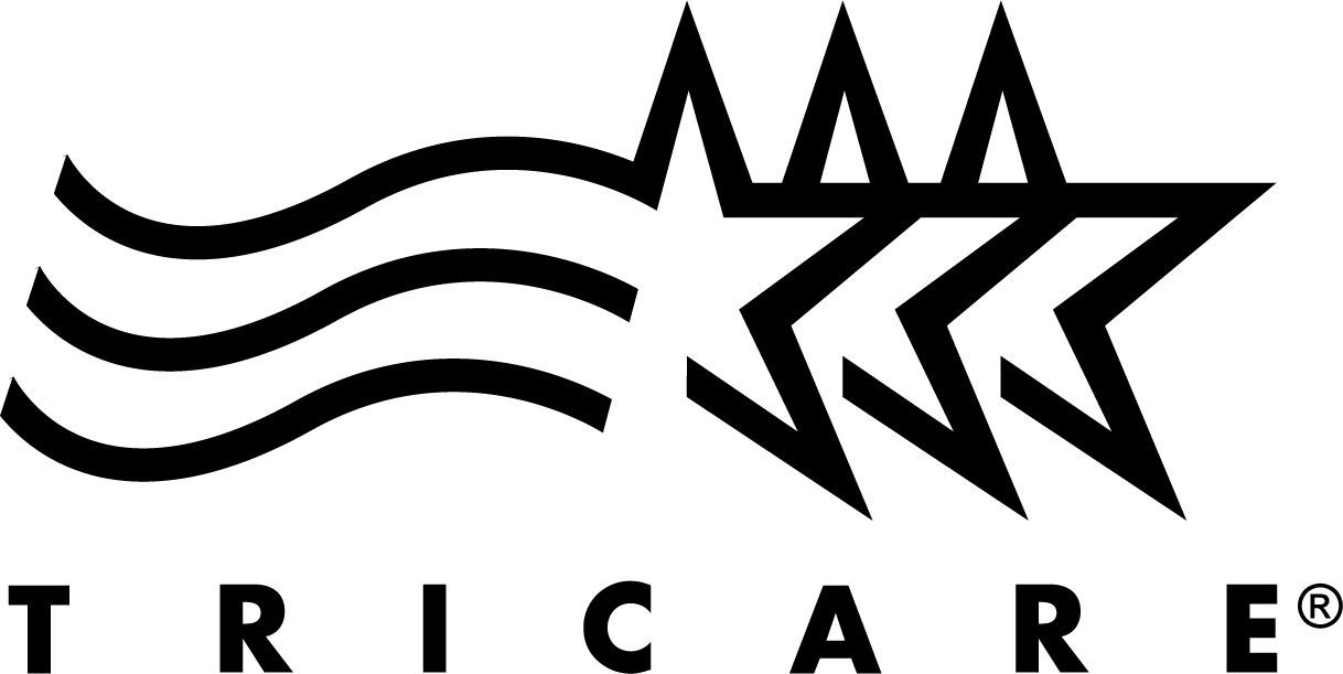 TRICARE logo: three wavy lines next to three overlapping stars, with the word