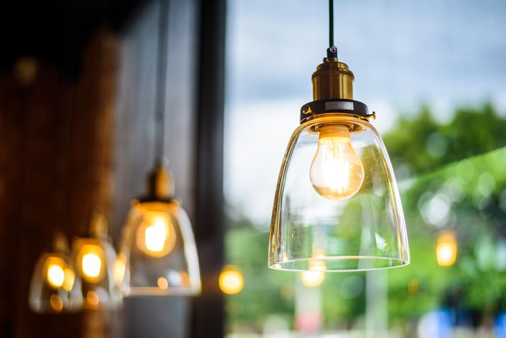Close-up of Hanging Pendant Lights With Clear Glass Shades — CKS Electrical and Air Conditioning in Ciccone, NT