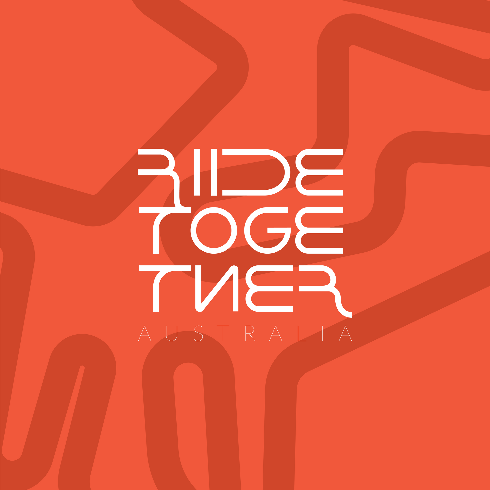 Orange abstract background with white stacked text reading “RIDE TOGETHER.”