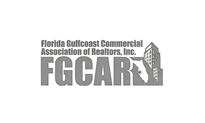 Logo of the Florida Gulfcoast Commercial Association of Realtors (FGCAR) featuring the state of Florida and a skyscraper.