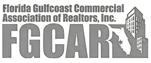 Logo for Florida Gulfcoast Commercial Association of Realtors, Inc. (FGCAR) featuring a building and Florida map silhouette.
