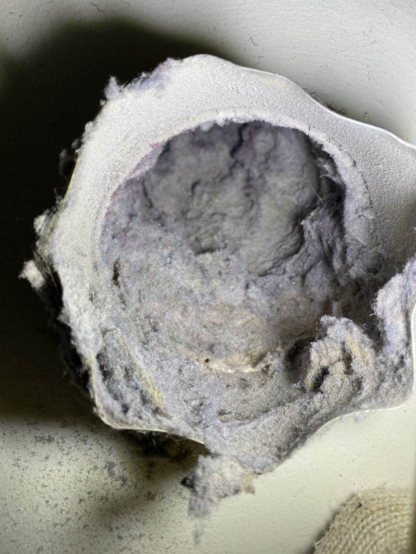 A close up of a ball of lint in a vacuum cleaner.