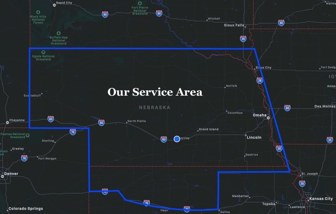 A map showing the service area of nebraska