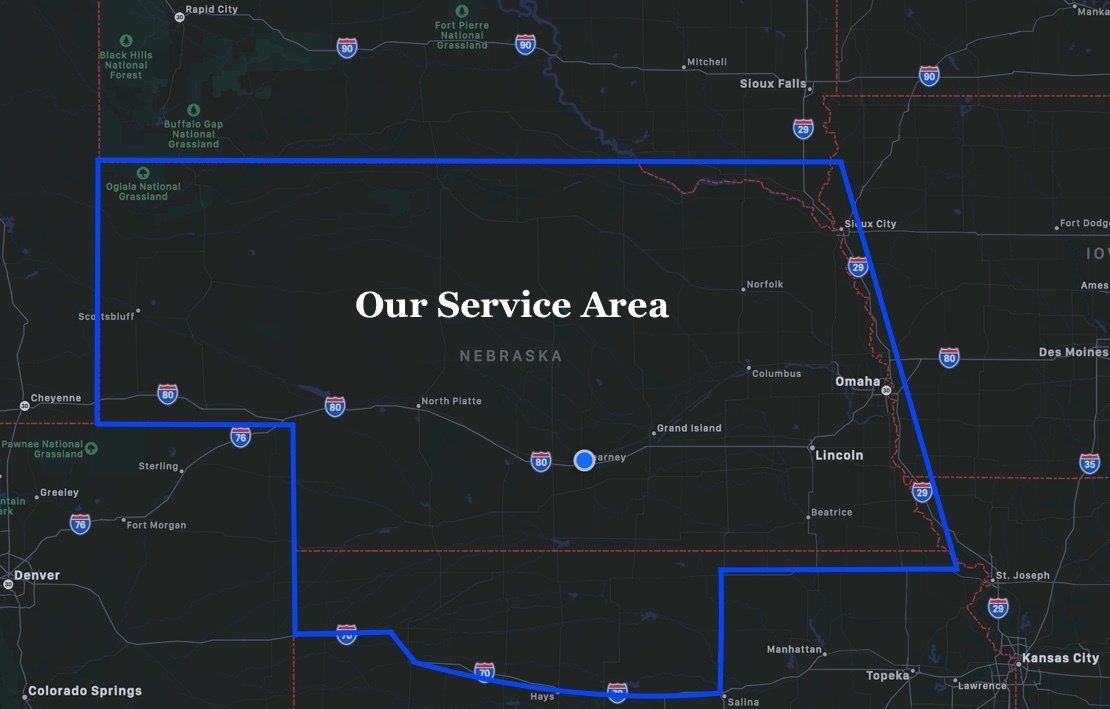 A map showing the service area of nebraska