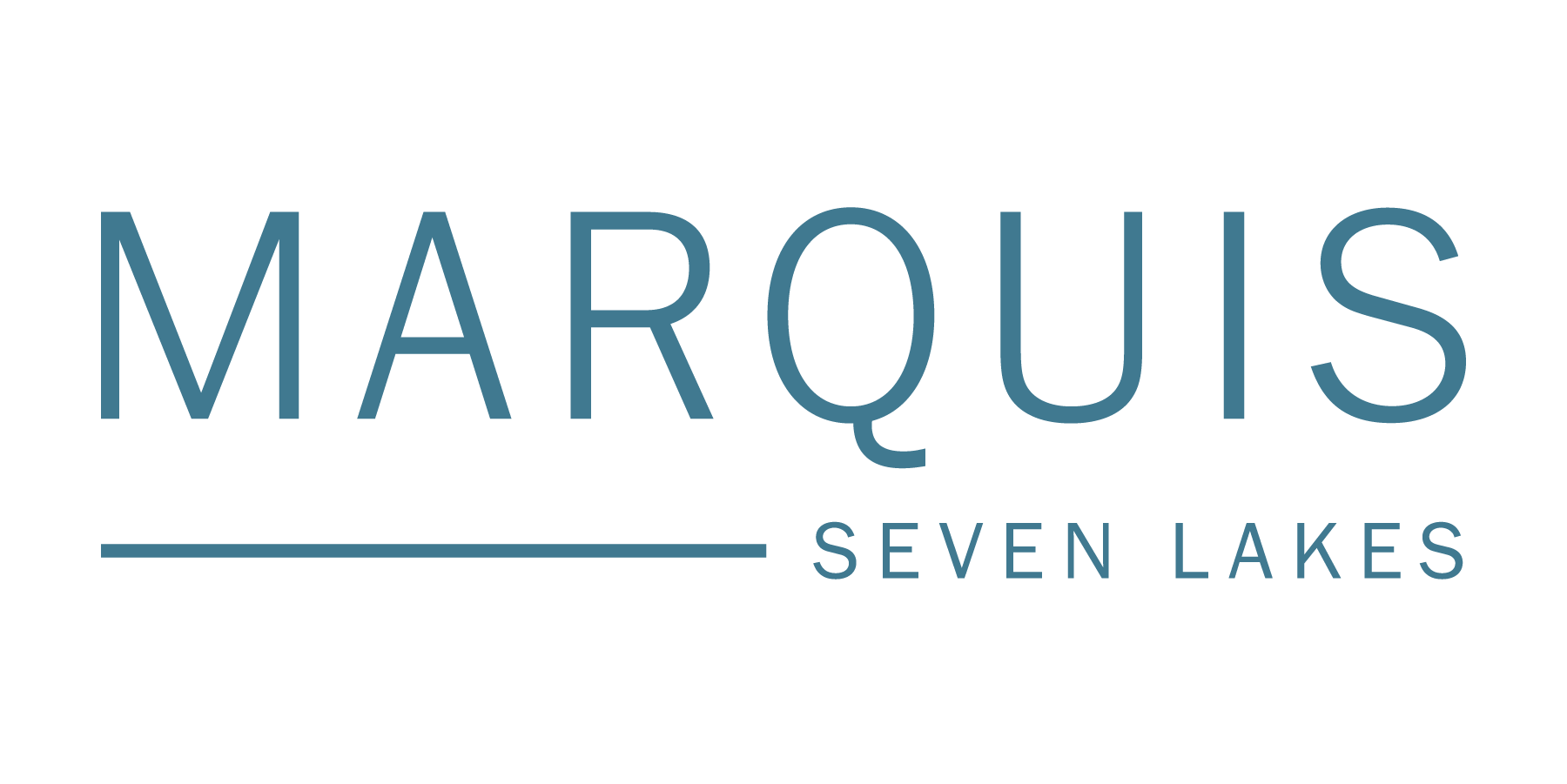 Logo for Marquis Seven Lakes, turquoise text.