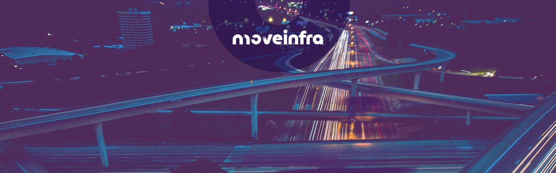 Vista aérea de uma ponte à noite com logo da Moveinfra.