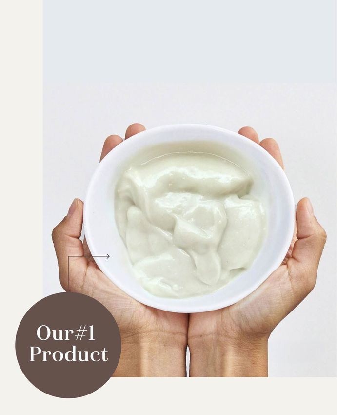 Cream in a bowl with a circle with text saying