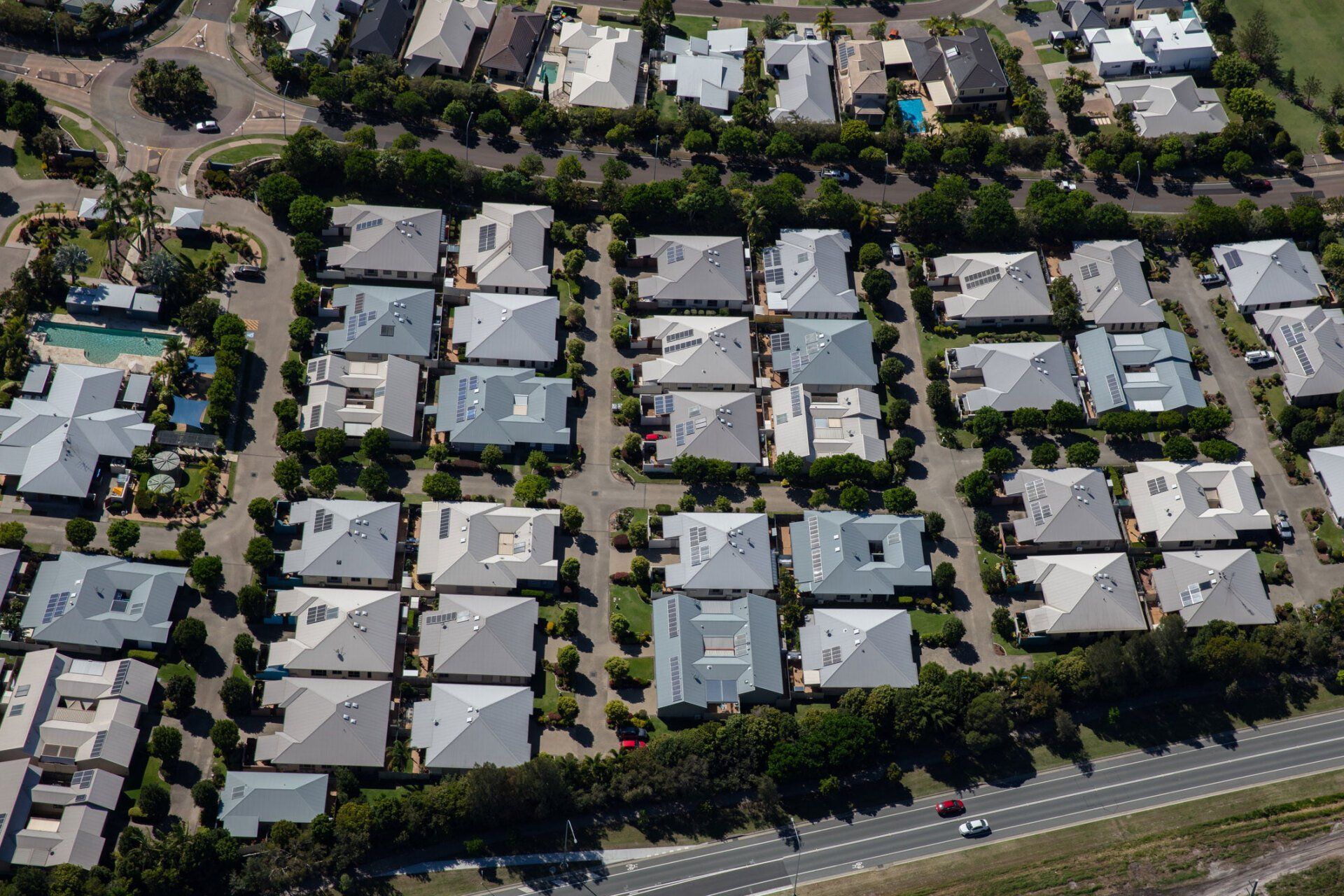 Aerial rooftops view of modern Sunshine Coast — Sunshine Coast, QLD — Amsafe Security