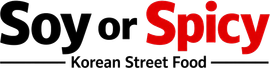 Soy or Spicy Korean Street Food logo in black and red text