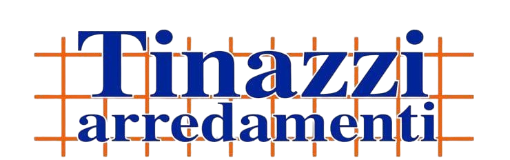 Logo per Tinazzi arredamenti, con testo blu scuro su una griglia arancione.