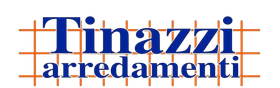 Logo per Tinazzi arredamenti, con testo blu scuro su una griglia arancione.