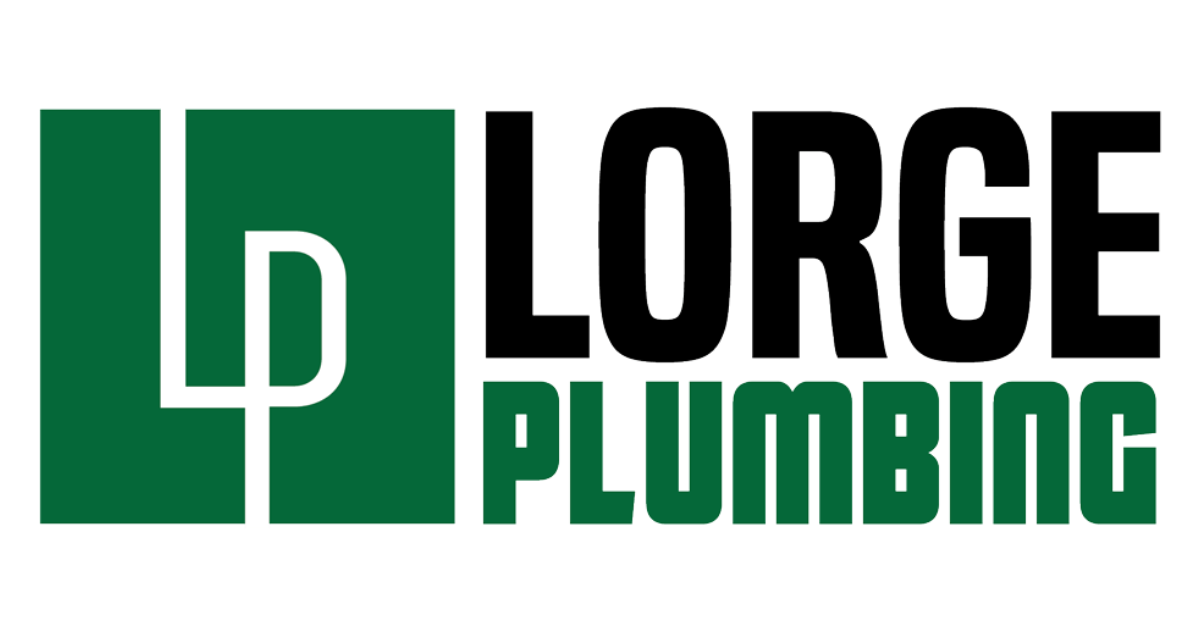 The logo for lorge plumbing is green and black on a white background.