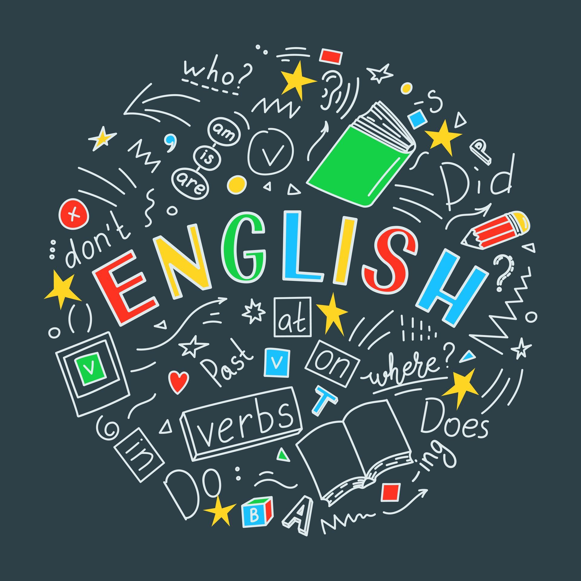 Blackboard graphic with English