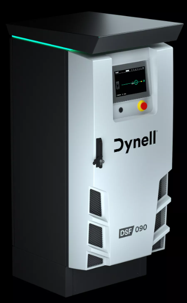 Un appareil Dynell blanc avec un fond noir