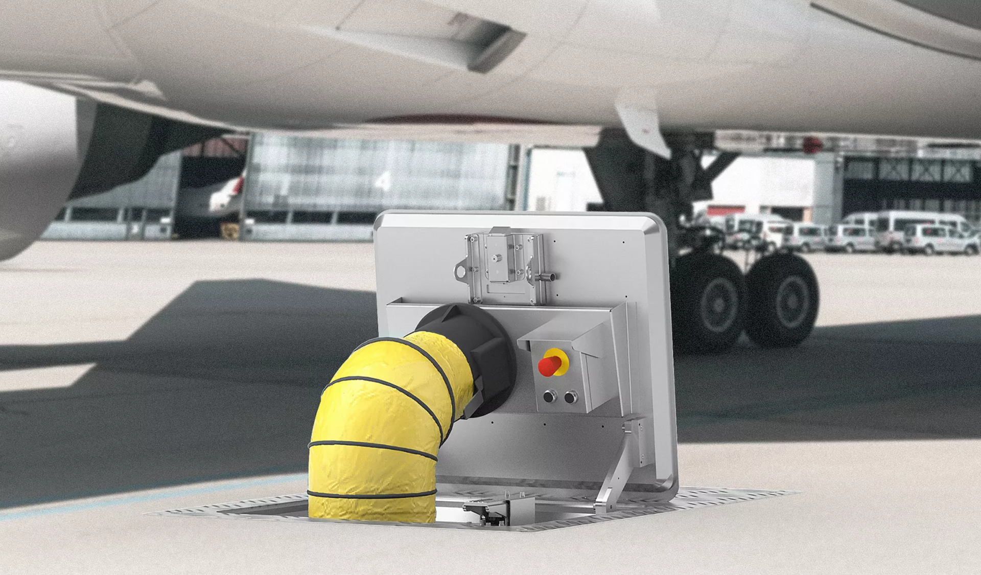 Un avion avec un tuyau jaune attaché