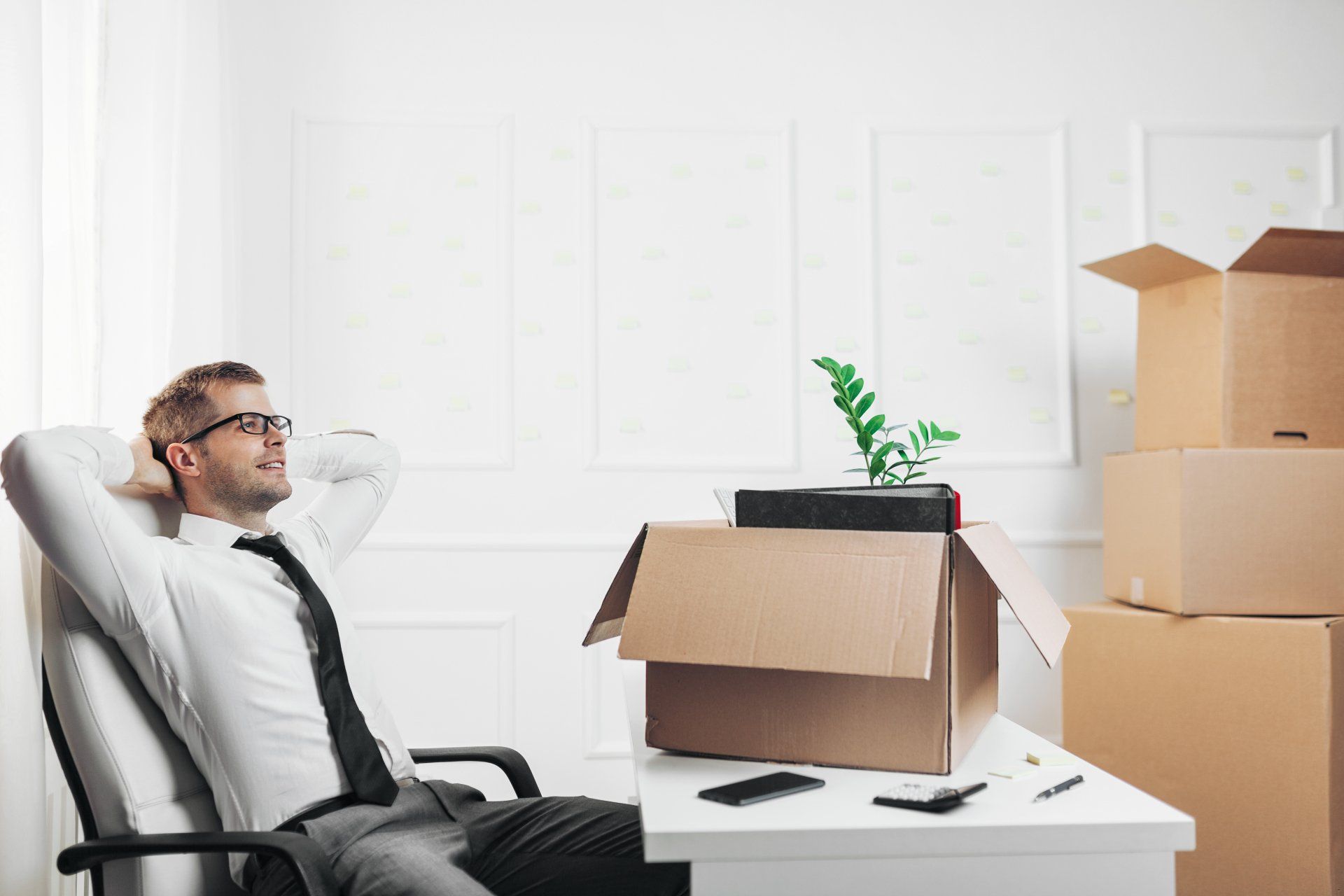 business man moving into a new office