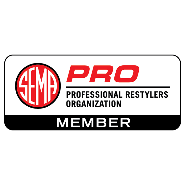 SEMA Pro Professional Restylers Organization member badge with red, black, and white logo