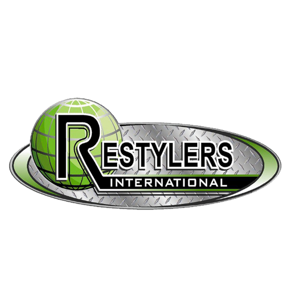Restylers International logo with green globe and black-and-silver oval text