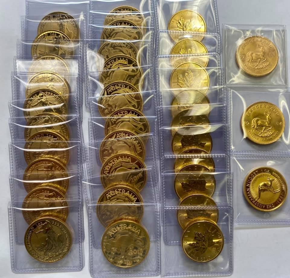 Gold coins collection in sleeves