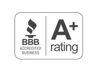 BBB Accredited Business A+ rating badge in black and white