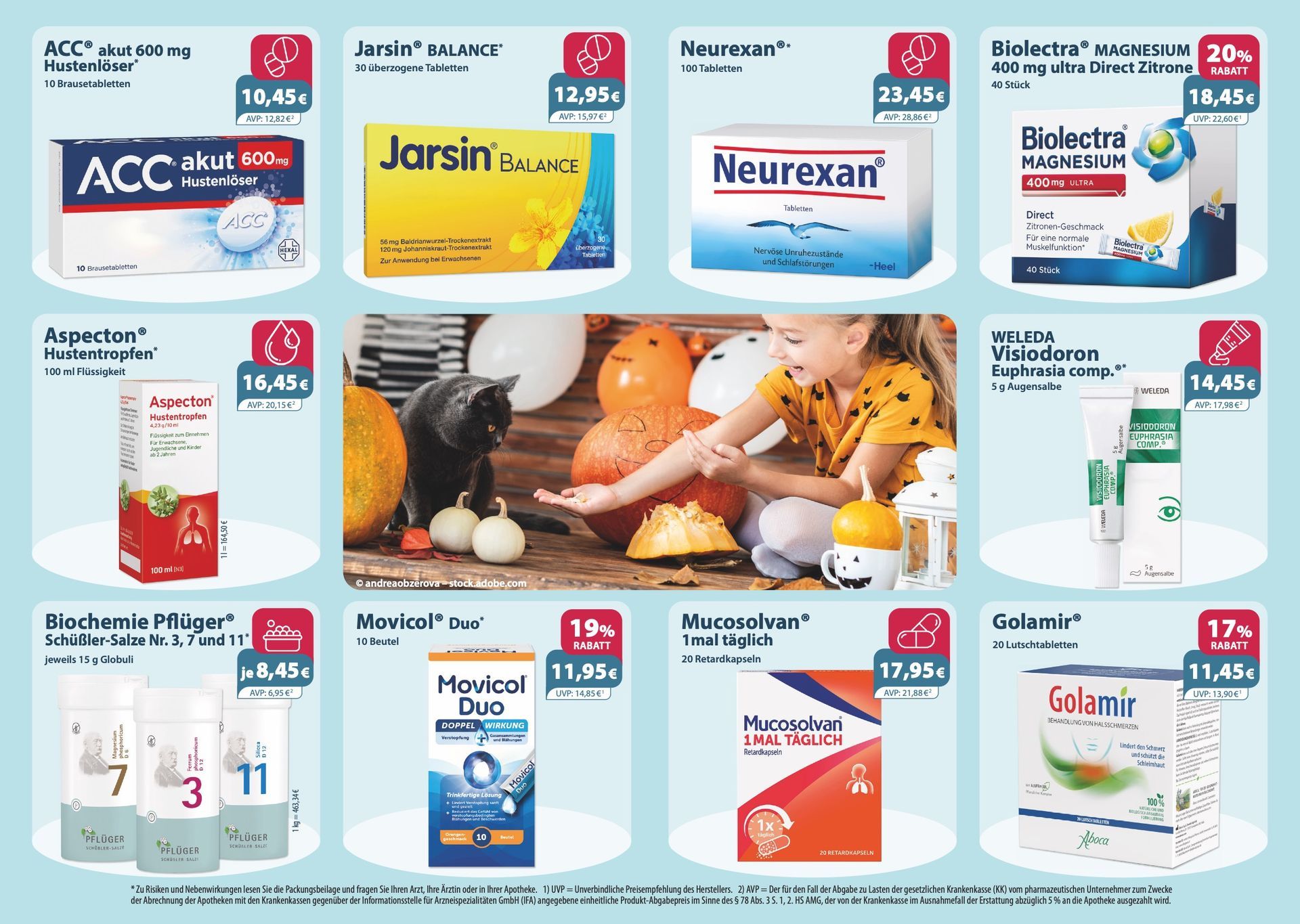 Ein Flyer für eine Apotheke zeigt verschiedene Produkte.