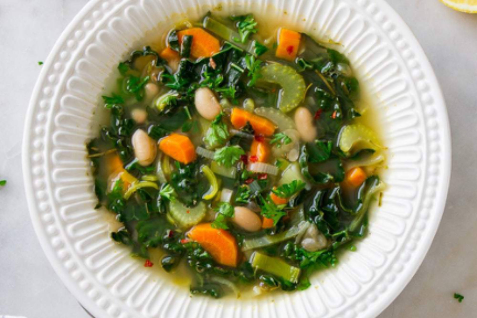 Lemony Kale + White Bean Soup