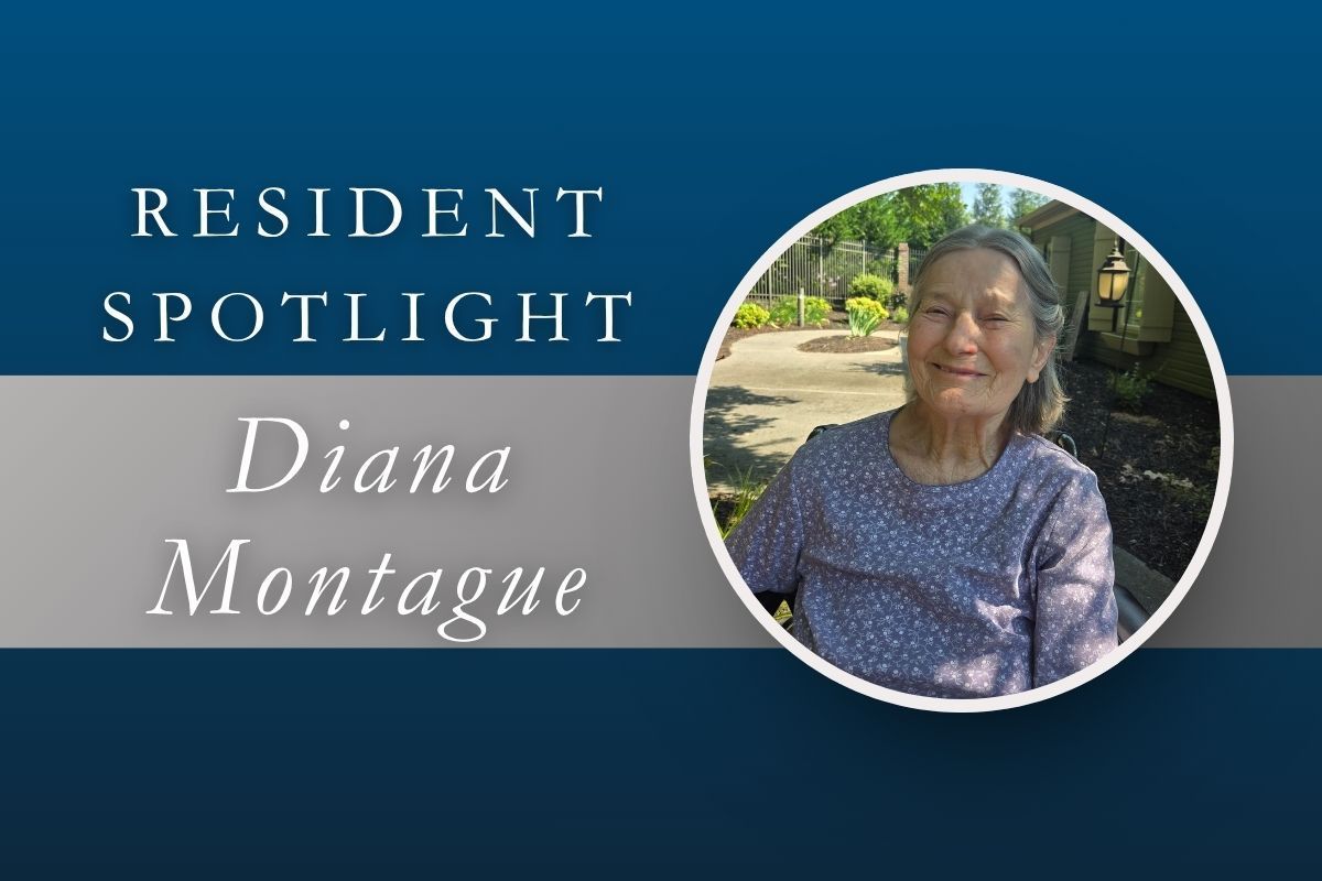 Resident Spotlight: Diana Montague on a blue banner with her portrait in a circular frame.