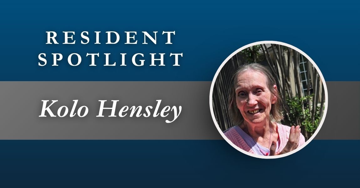 Resident Spotlight banner with Kolo Hensley and a circular portrait on a blue background