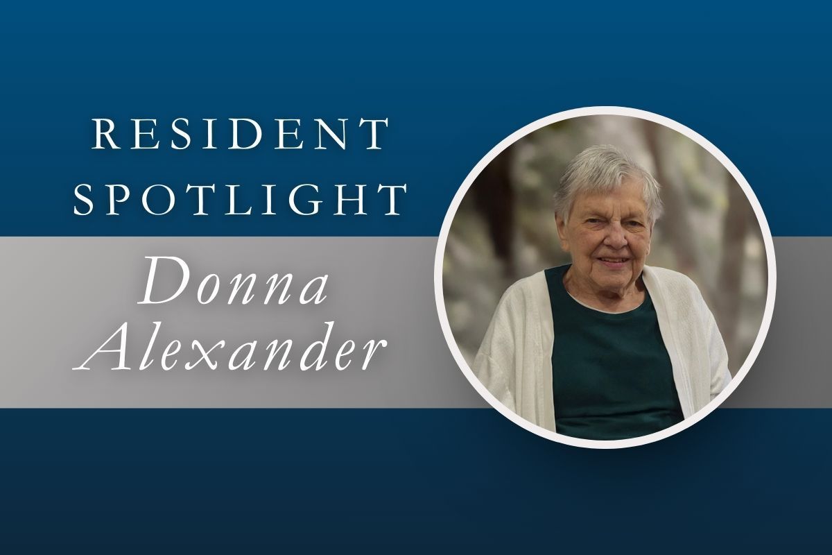 Resident Spotlight graphic featuring Donna Alexander with a portrait inside a circular frame against a blue background.