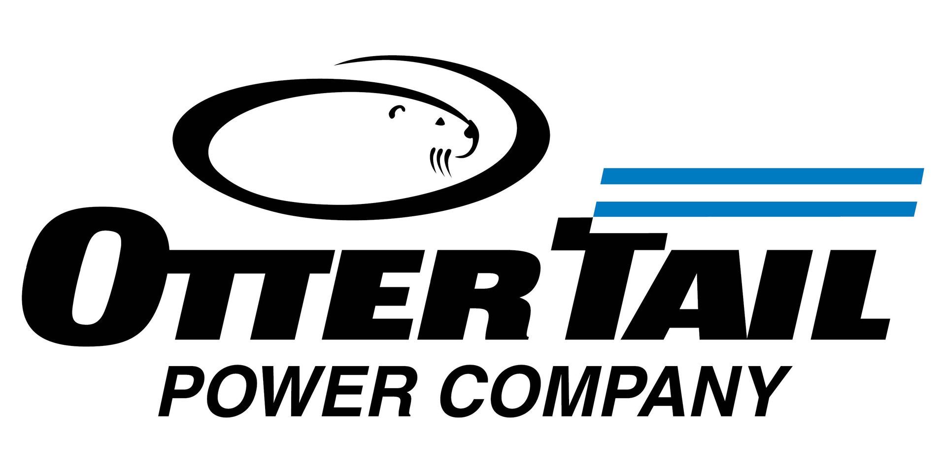The logo for otter tail power company is black and blue.