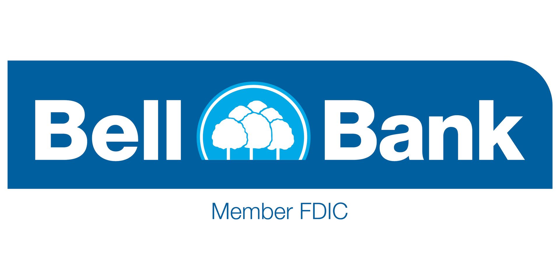 The bell bank logo is blue and white with a tree in the middle.