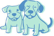 A blue dog with a white collar is sitting down