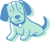 A blue dog with a white collar is sitting down