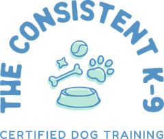 A logo for the consistent k-9 certified dog training.