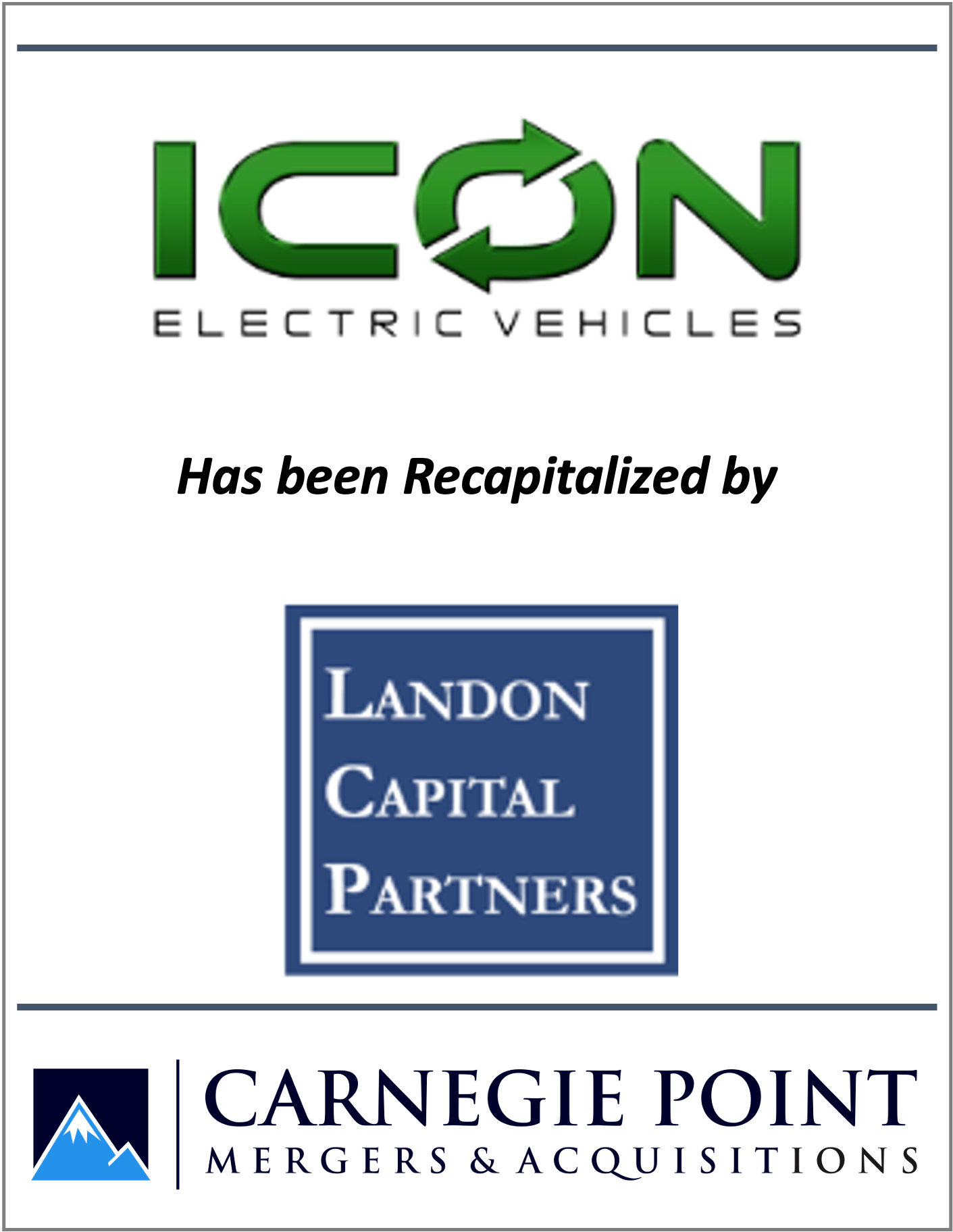 Icon electric vehicles has been recapitalized by landon capital partners