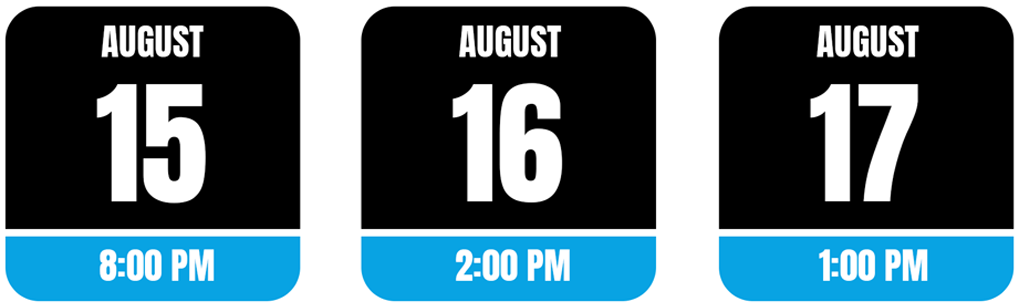 A calendar shows the date of august 15 16 and 17
