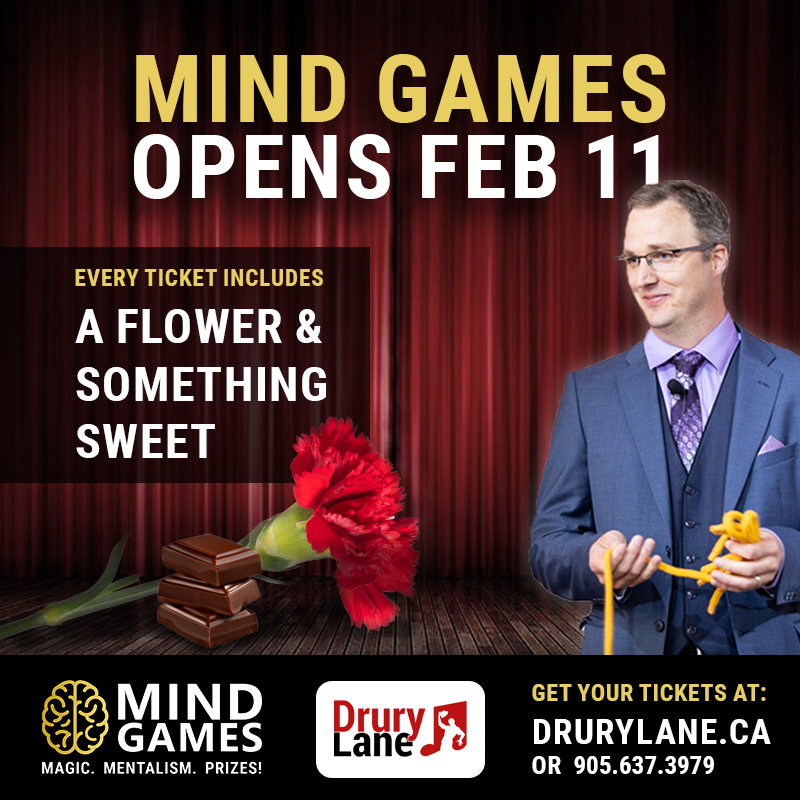 An advertisement for mind games opens feb 11