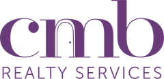 Purple logo for "cmb REALTY SERVICES" featuring a stylized doorway integrated into the letter 'm'.