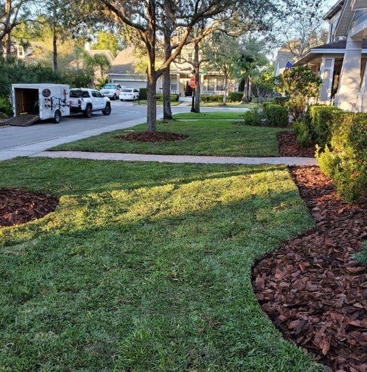 new mulch installation in front landscape