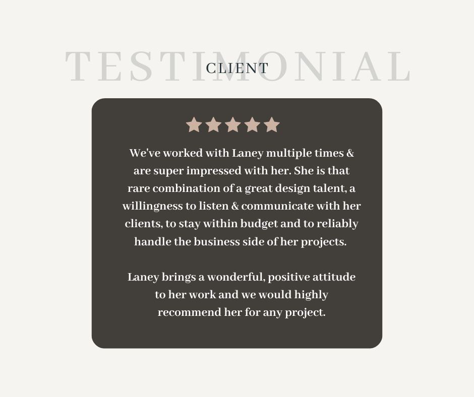Dwelling Design client testimonial for full-service interior design project