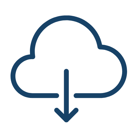 A line drawing of a cloud with an arrow pointing down.