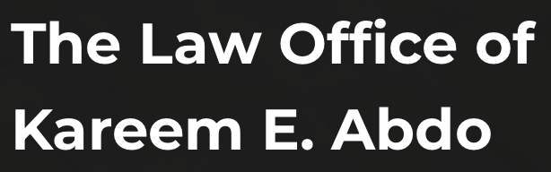 Black banner with white text reading “The Law Office of Kareem E. Abdo”