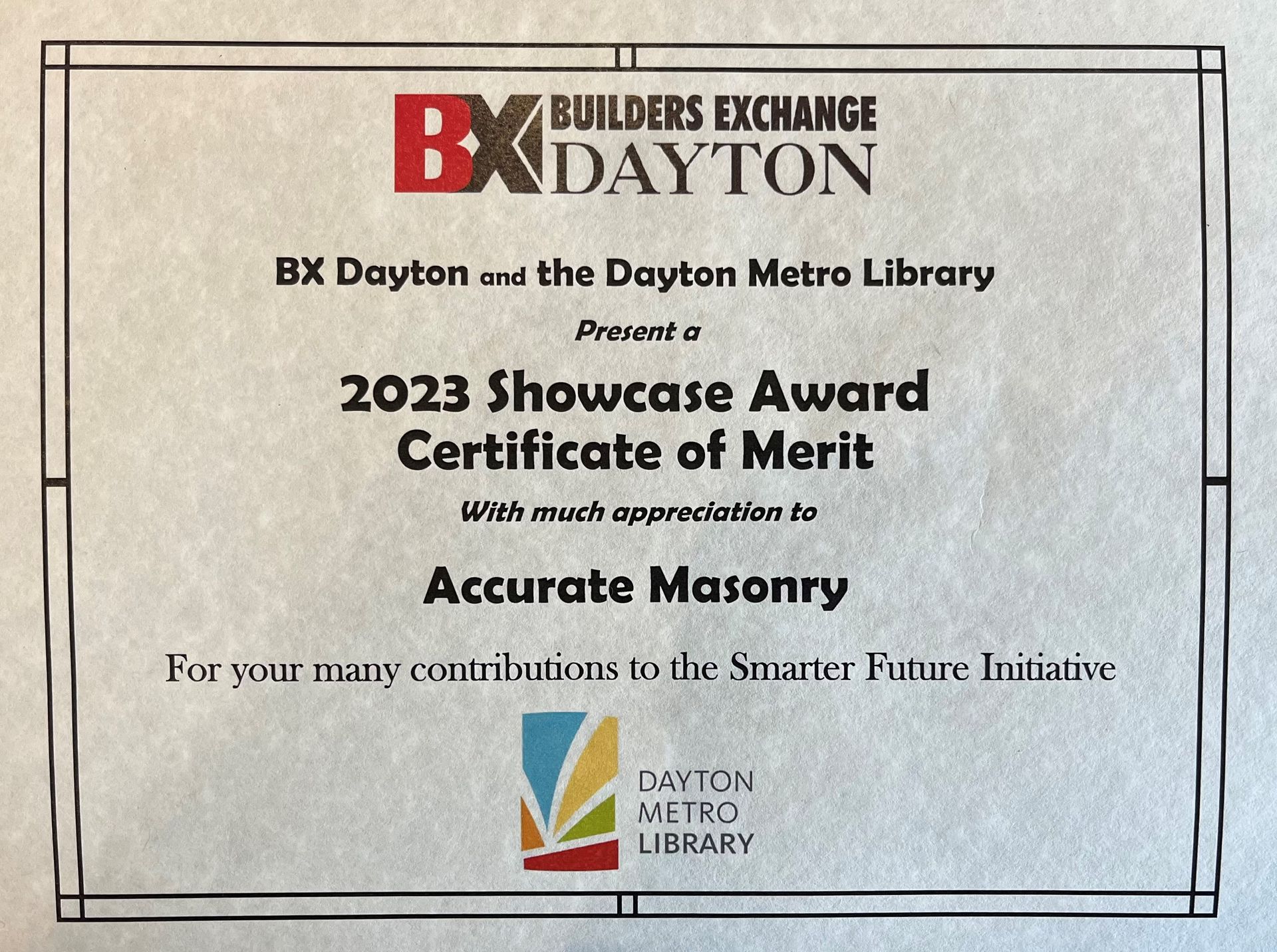 Masonry Award at Little Miami Brewing Co. Event Center- Cincinnati, OH - Accurate Masonry LLC