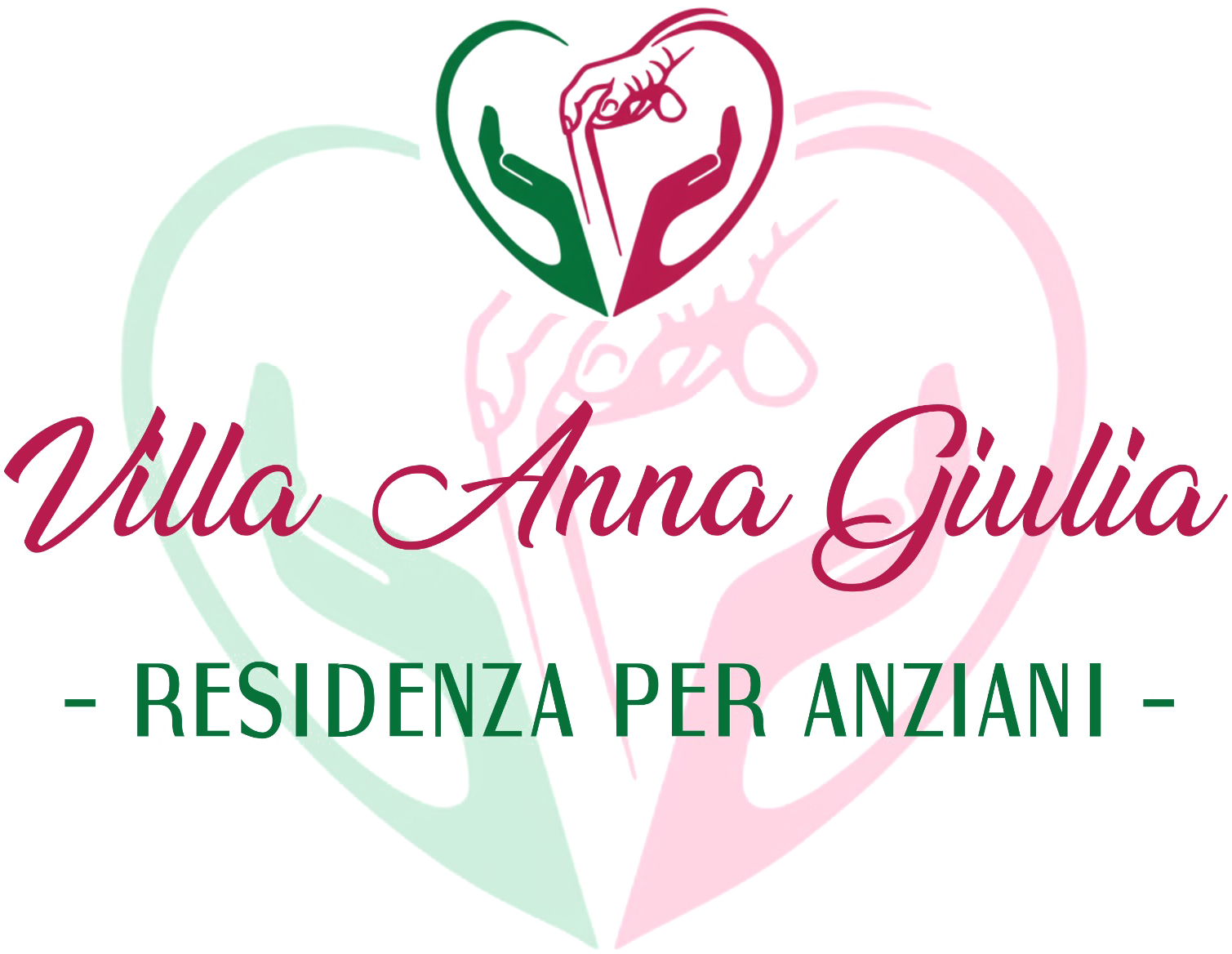 Logo di Villa Anna Giulia raffigurante un cuore stilizzato con due mani che avvolgono la mano di una persona, nei colori rosso e verde.
